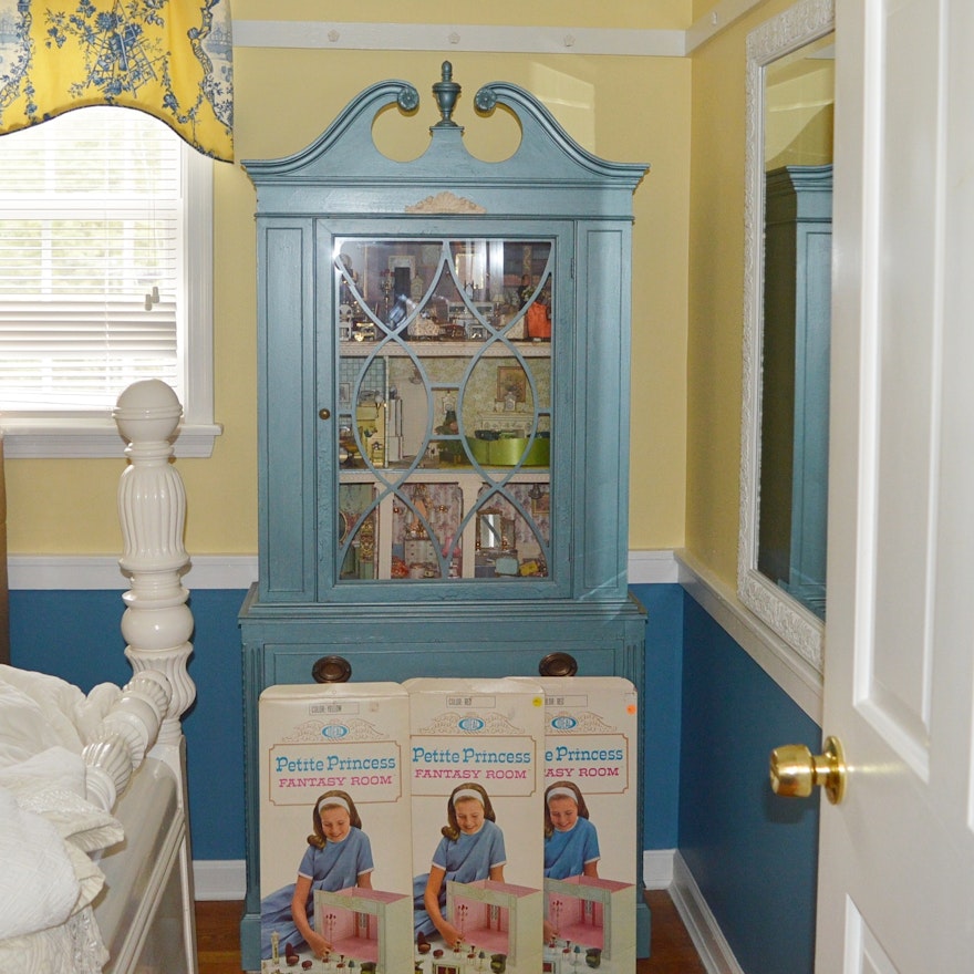 Vintage Petite Princess Dollhouse created in a Vintage China Cabinet