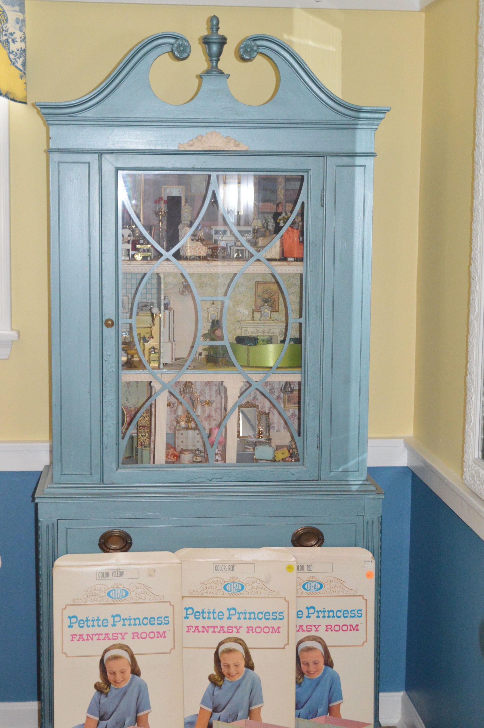 Vintage Petite Princess Dollhouse created in a Vintage China Cabinet