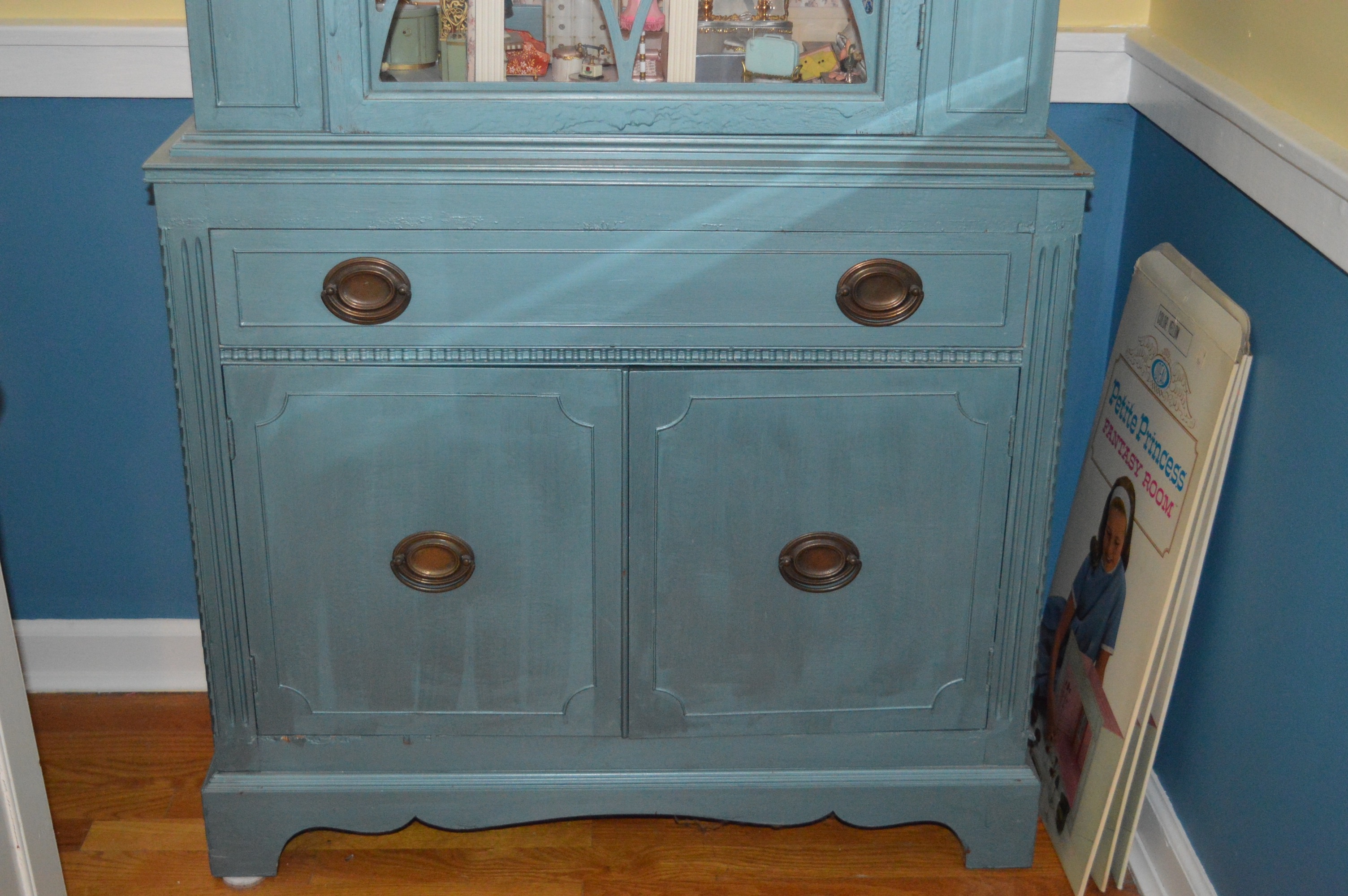 Vintage Petite Princess Dollhouse created in a Vintage China Cabinet