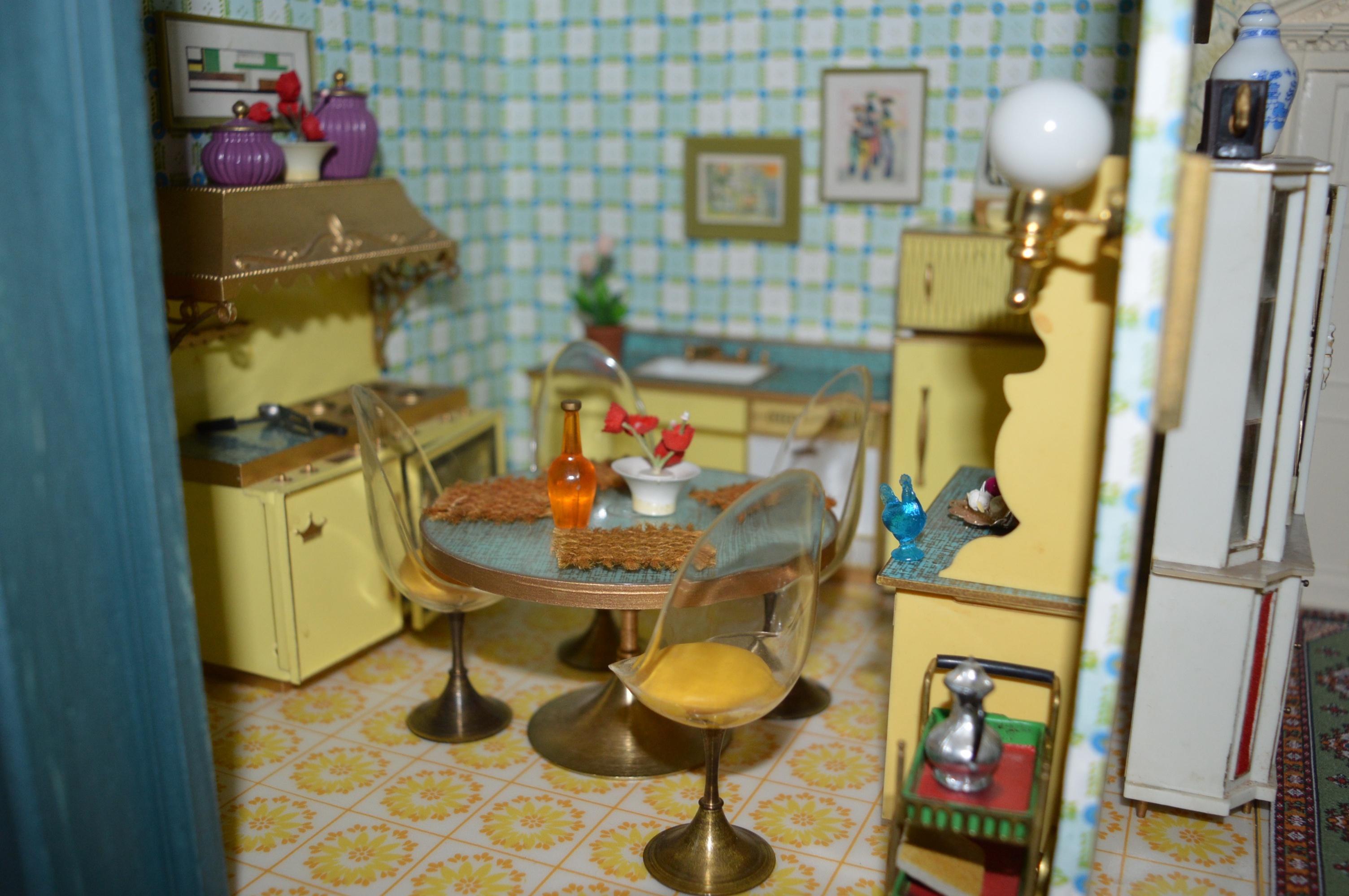 Vintage Petite Princess Dollhouse created in a Vintage China Cabinet
