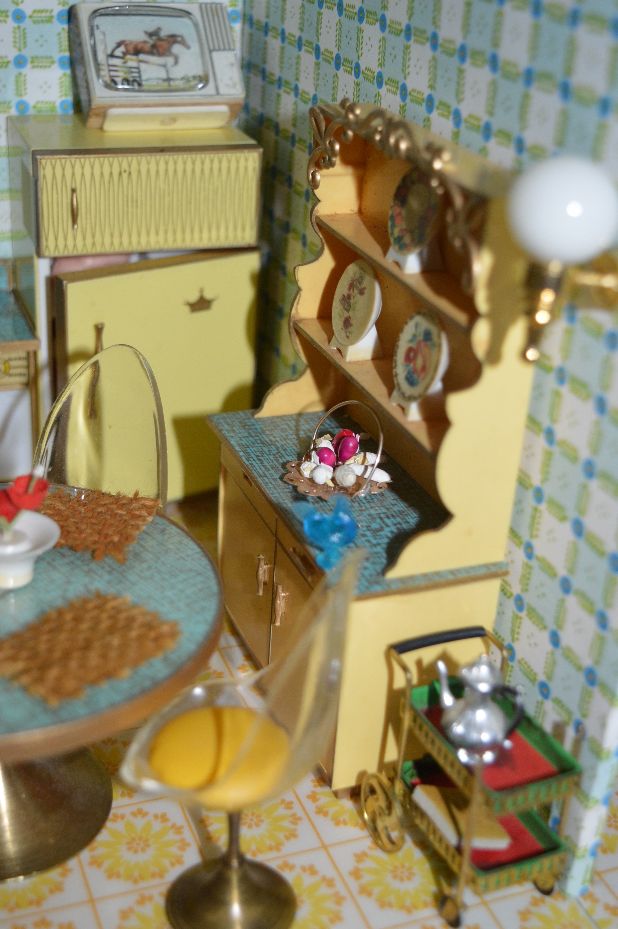 Vintage Petite Princess Dollhouse created in a Vintage China Cabinet