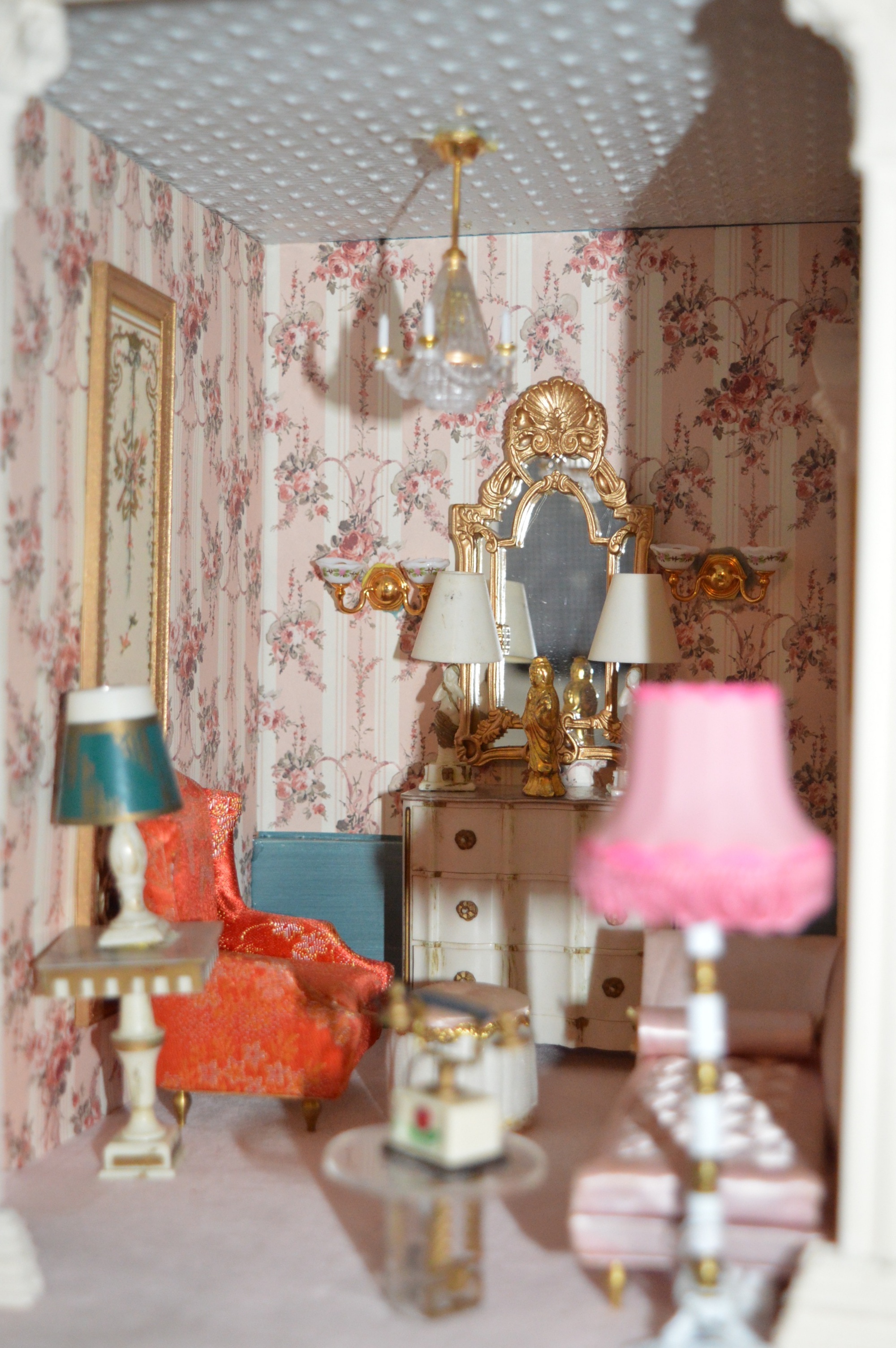 Vintage Petite Princess Dollhouse created in a Vintage China Cabinet