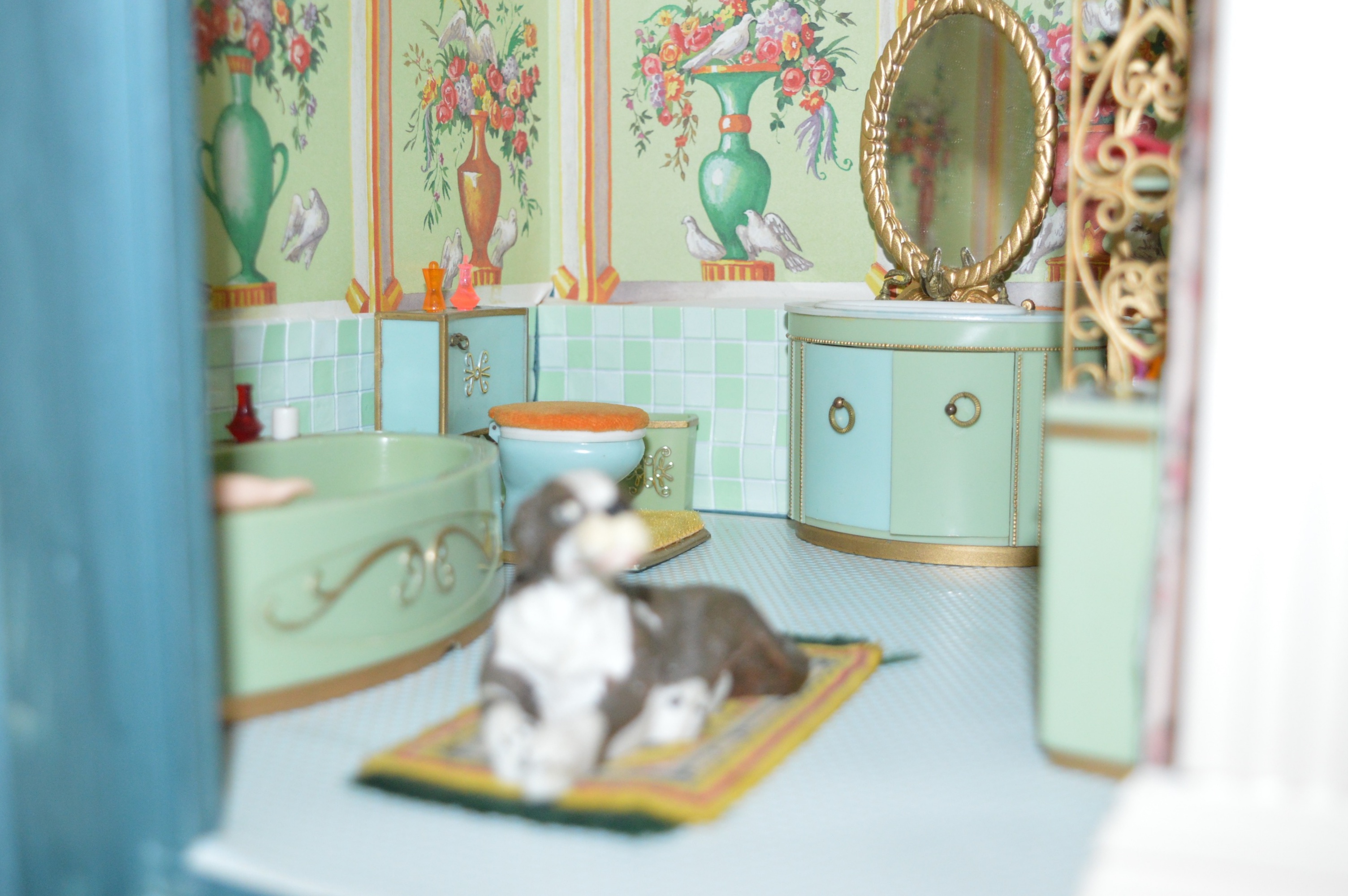 Vintage Petite Princess Dollhouse created in a Vintage China Cabinet
