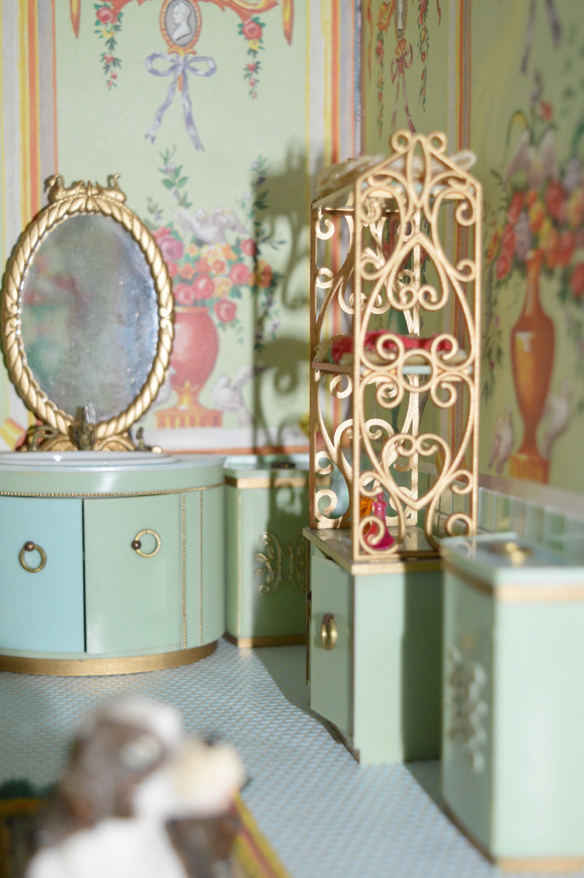 Vintage Petite Princess Dollhouse created in a Vintage China Cabinet