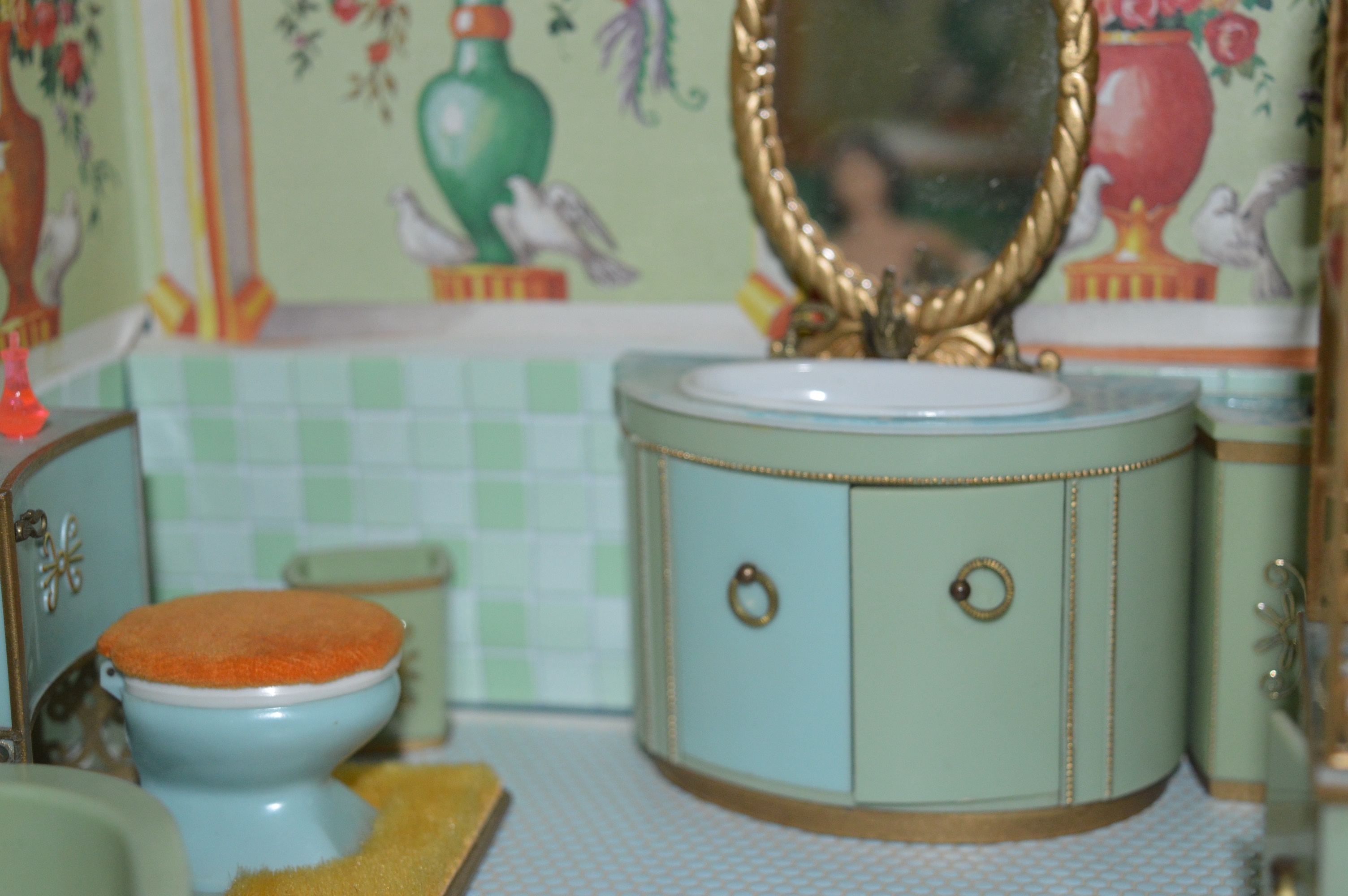 Vintage Petite Princess Dollhouse created in a Vintage China Cabinet