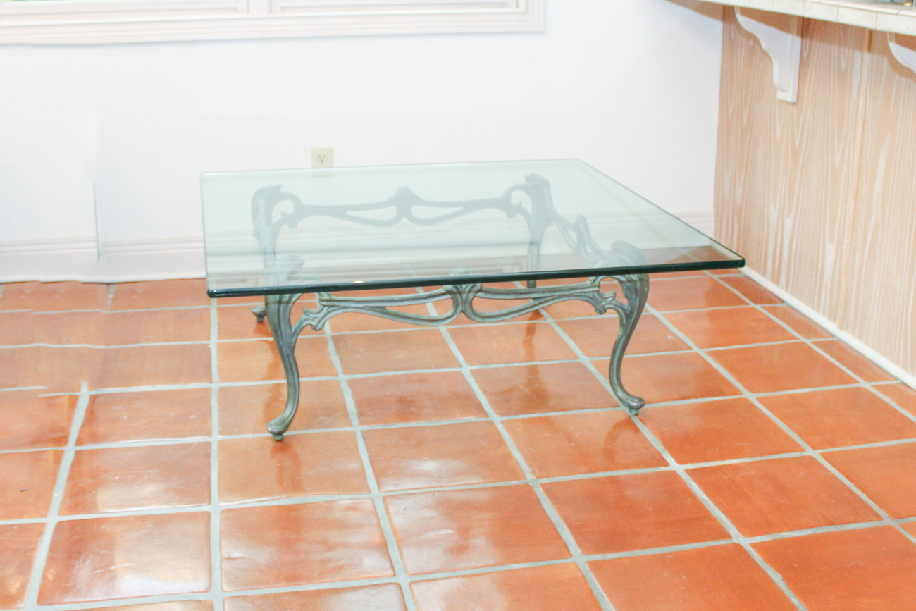 Glass-Top Cast Aluminum Coffee Table