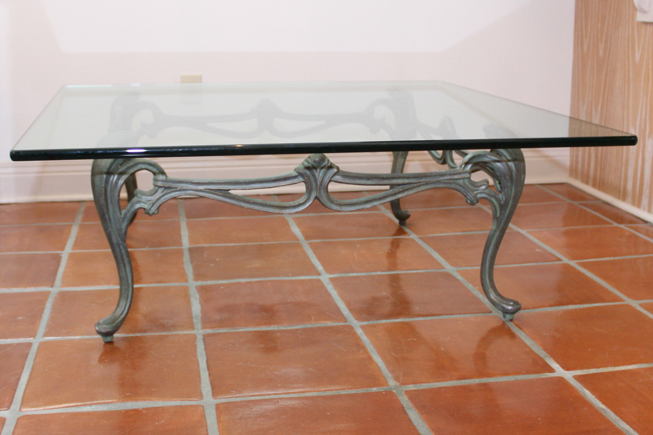 Glass-Top Cast Aluminum Coffee Table