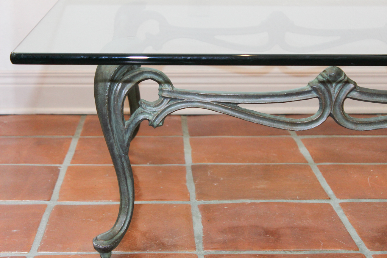 Glass-Top Cast Aluminum Coffee Table