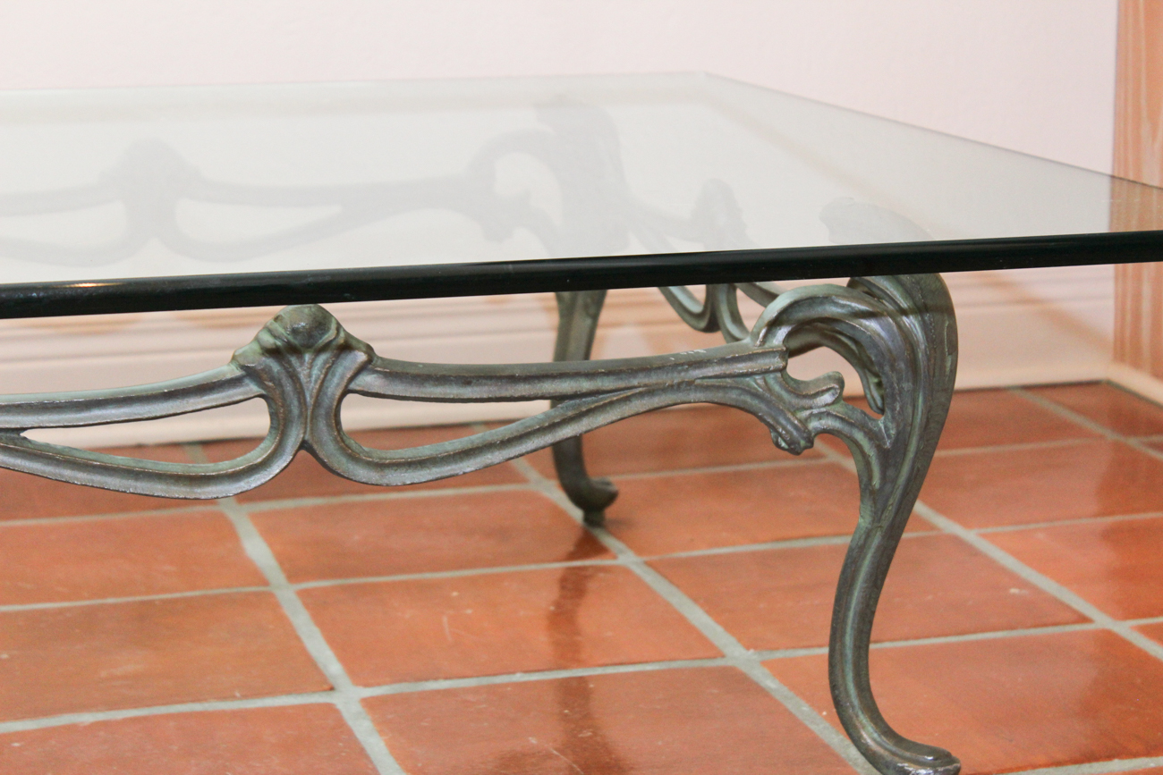Glass-Top Cast Aluminum Coffee Table