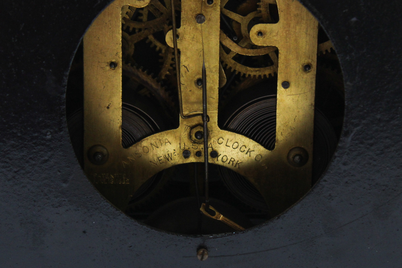 Antique Ansonia Cast Iron Mantle Clock With Lion Head Ornamentation