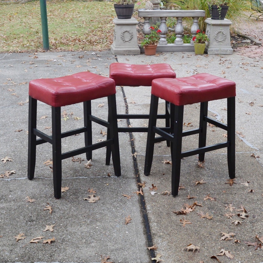 Three Bar Stools with Button Top Seats