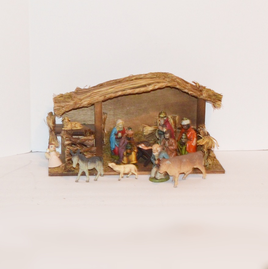 Vintage Creche' with German Made Nativity Set