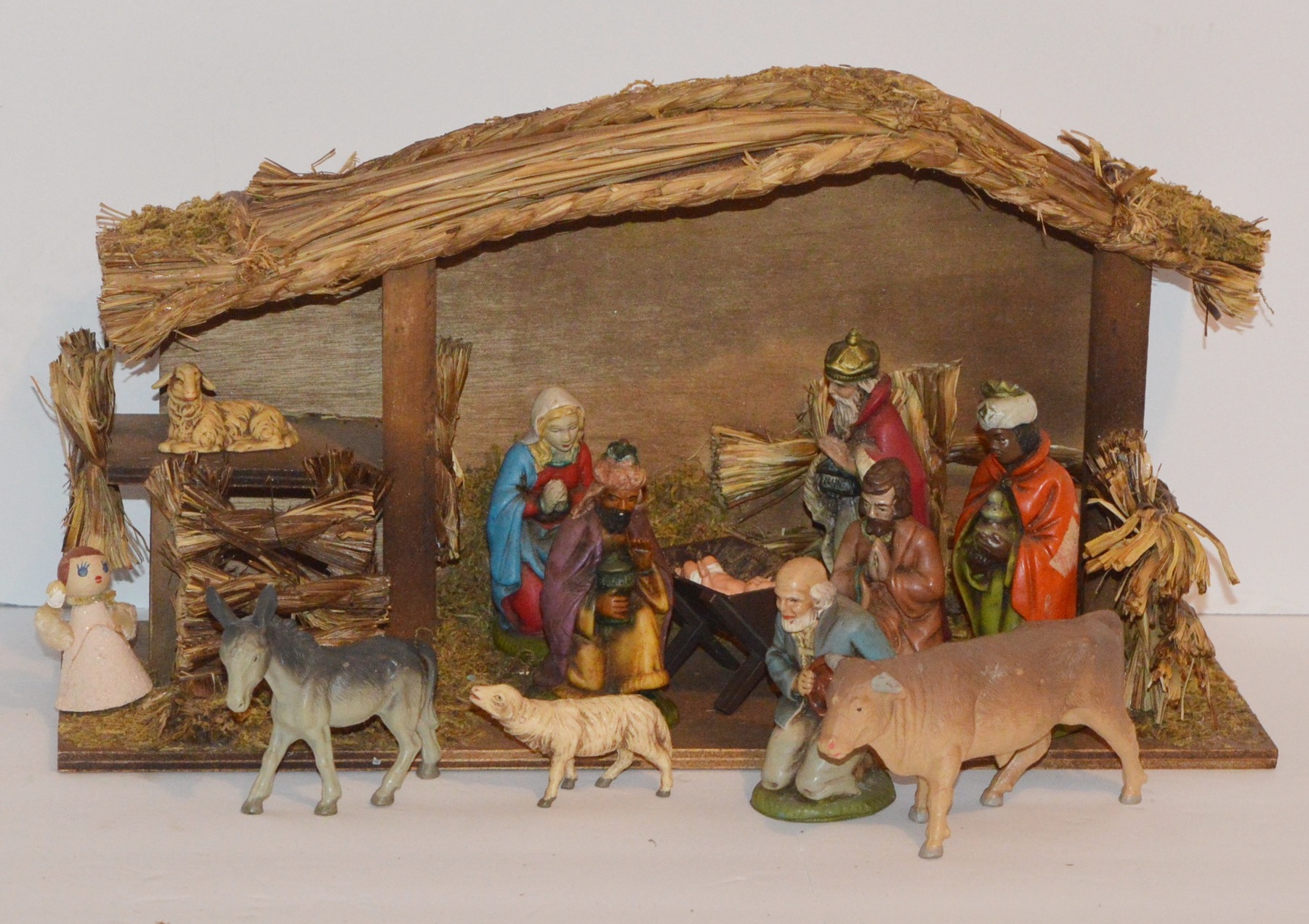 Vintage Creche' with German Made Nativity Set