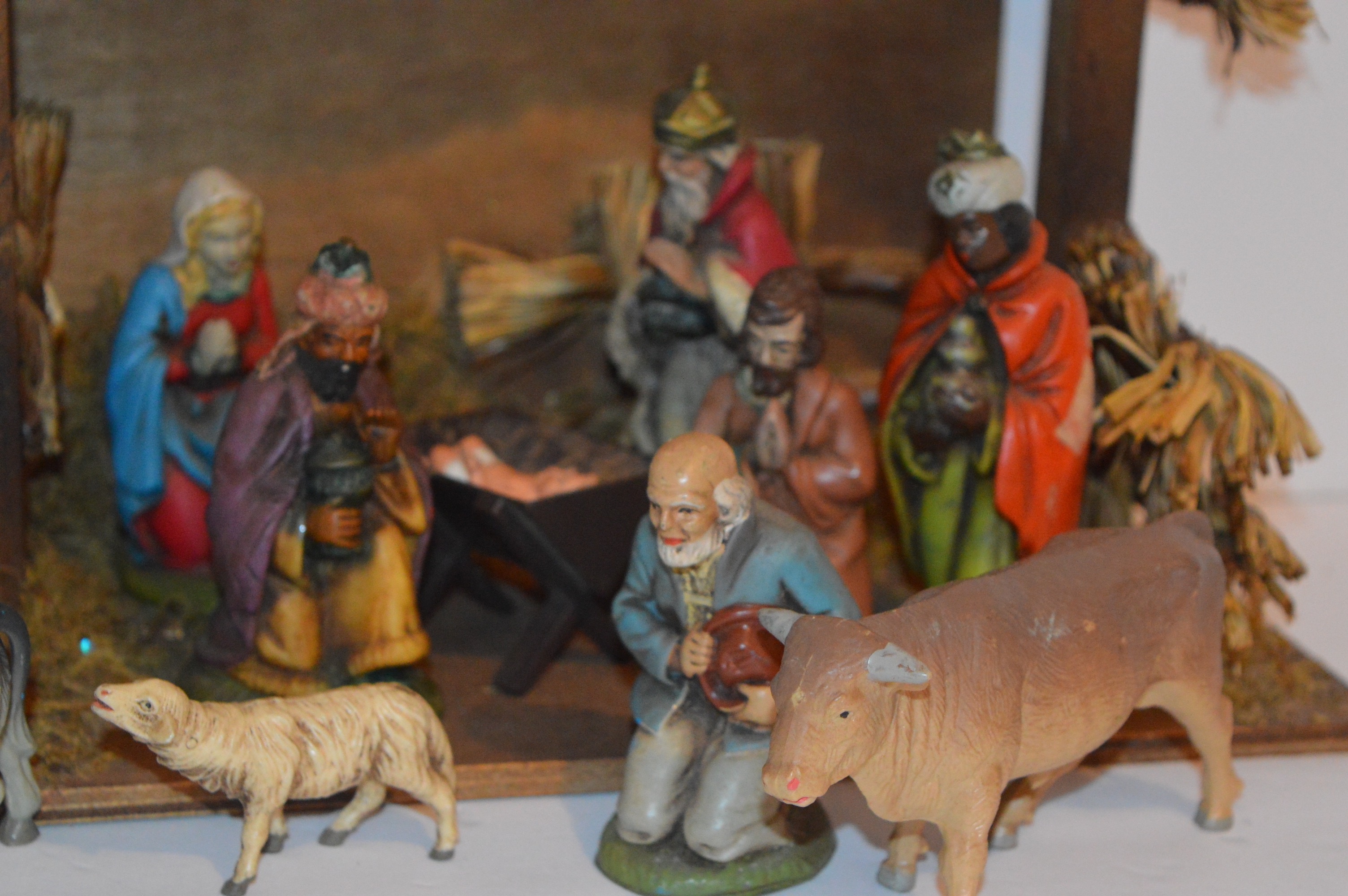 Vintage Creche' with German Made Nativity Set