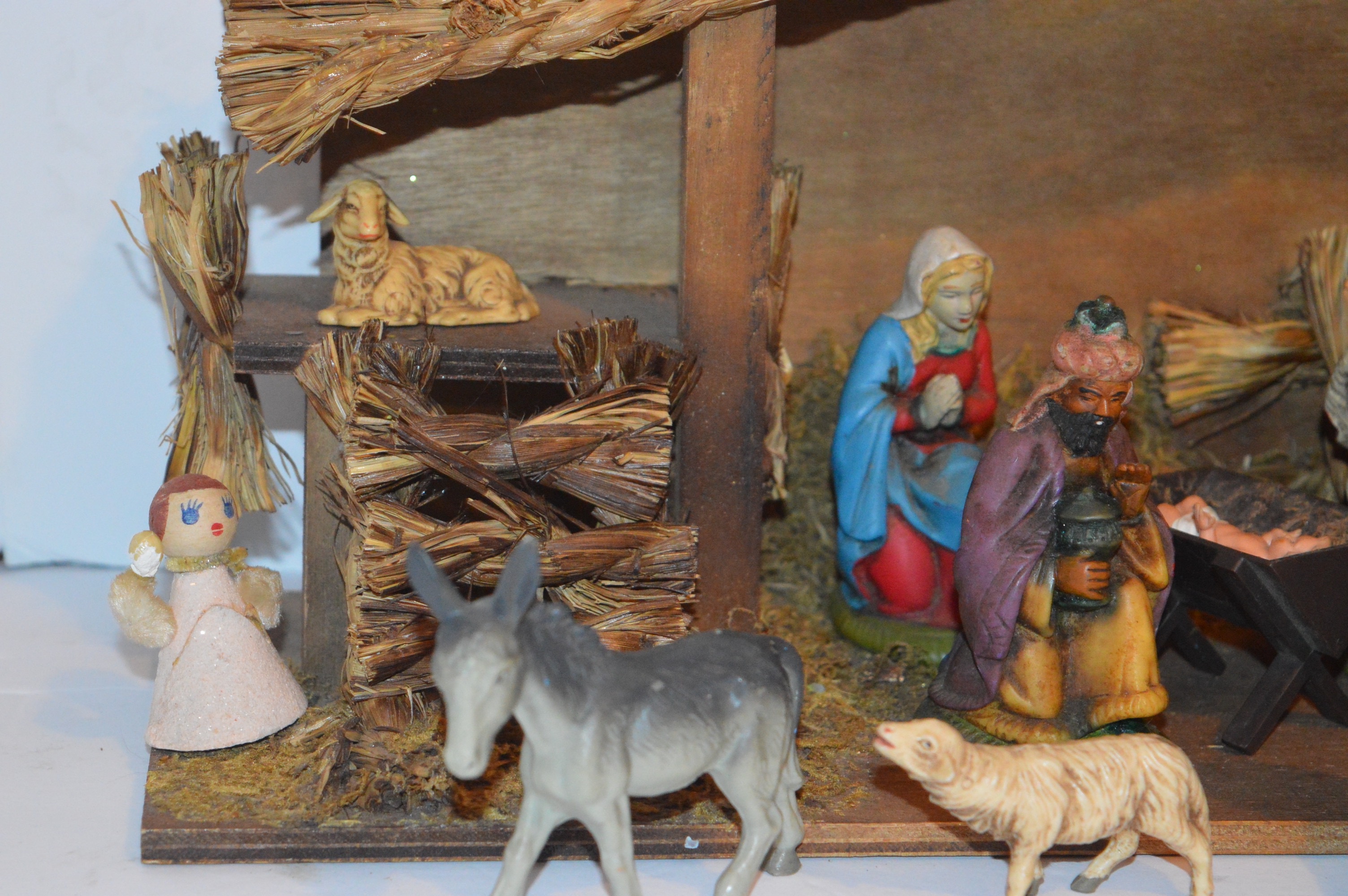 Vintage Creche' with German Made Nativity Set