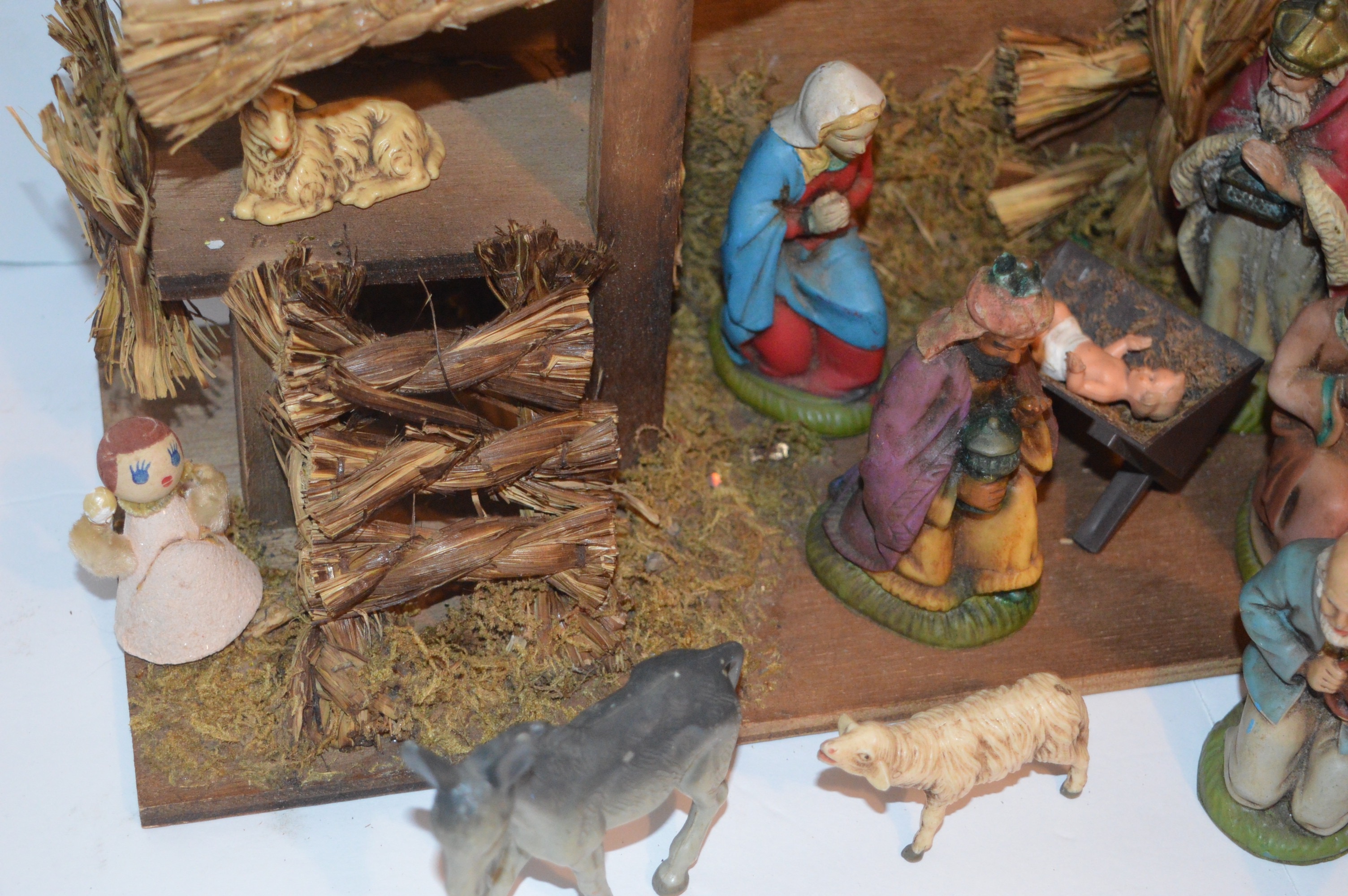 Vintage Creche' with German Made Nativity Set