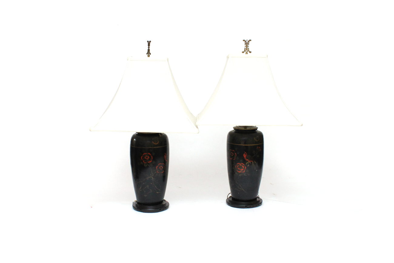 Vintage Pair Of Weighted Double Pull Table Lamps