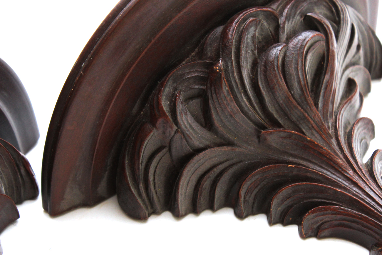 Pair of Solid Wood Wall Shelves With Deep Mahogany Stain