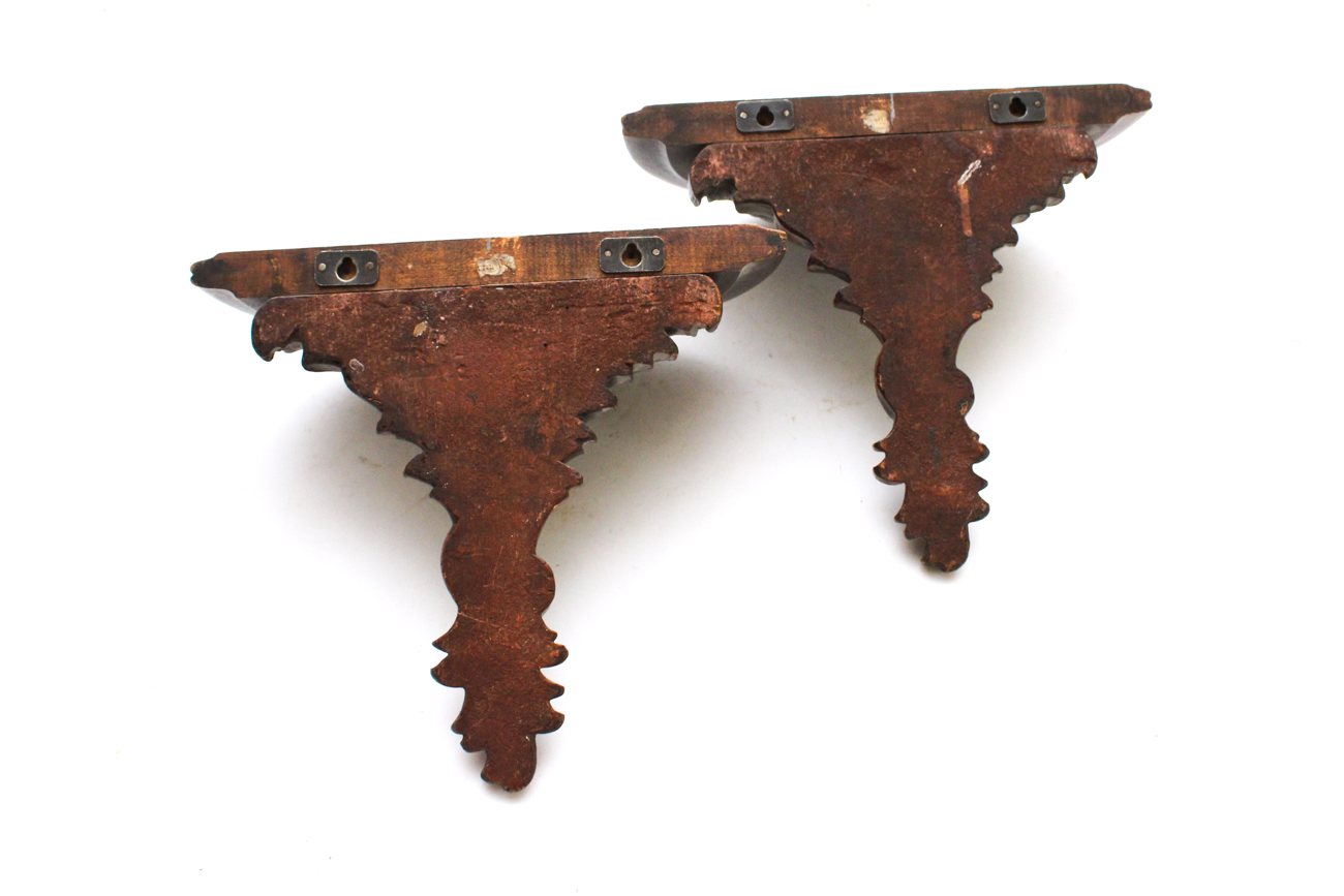 Pair of Solid Wood Wall Shelves With Deep Mahogany Stain