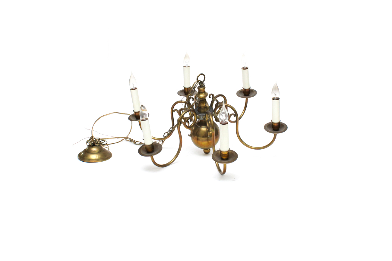 Vintage Six-Light Georgian Style Brass Chandelier