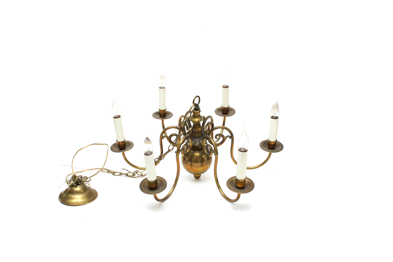 Vintage Six-Light Georgian Style Brass Chandelier