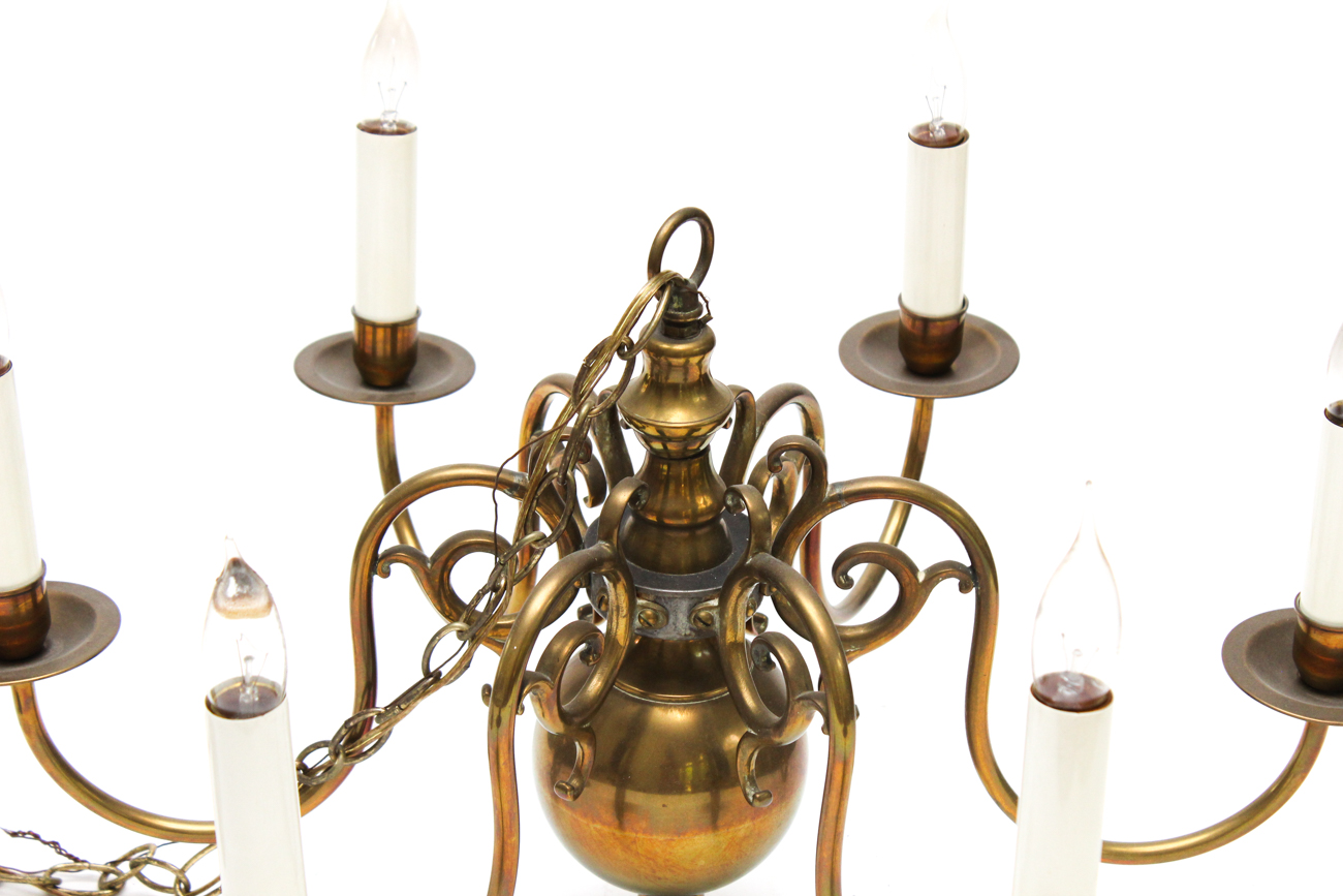 Vintage Six-Light Georgian Style Brass Chandelier