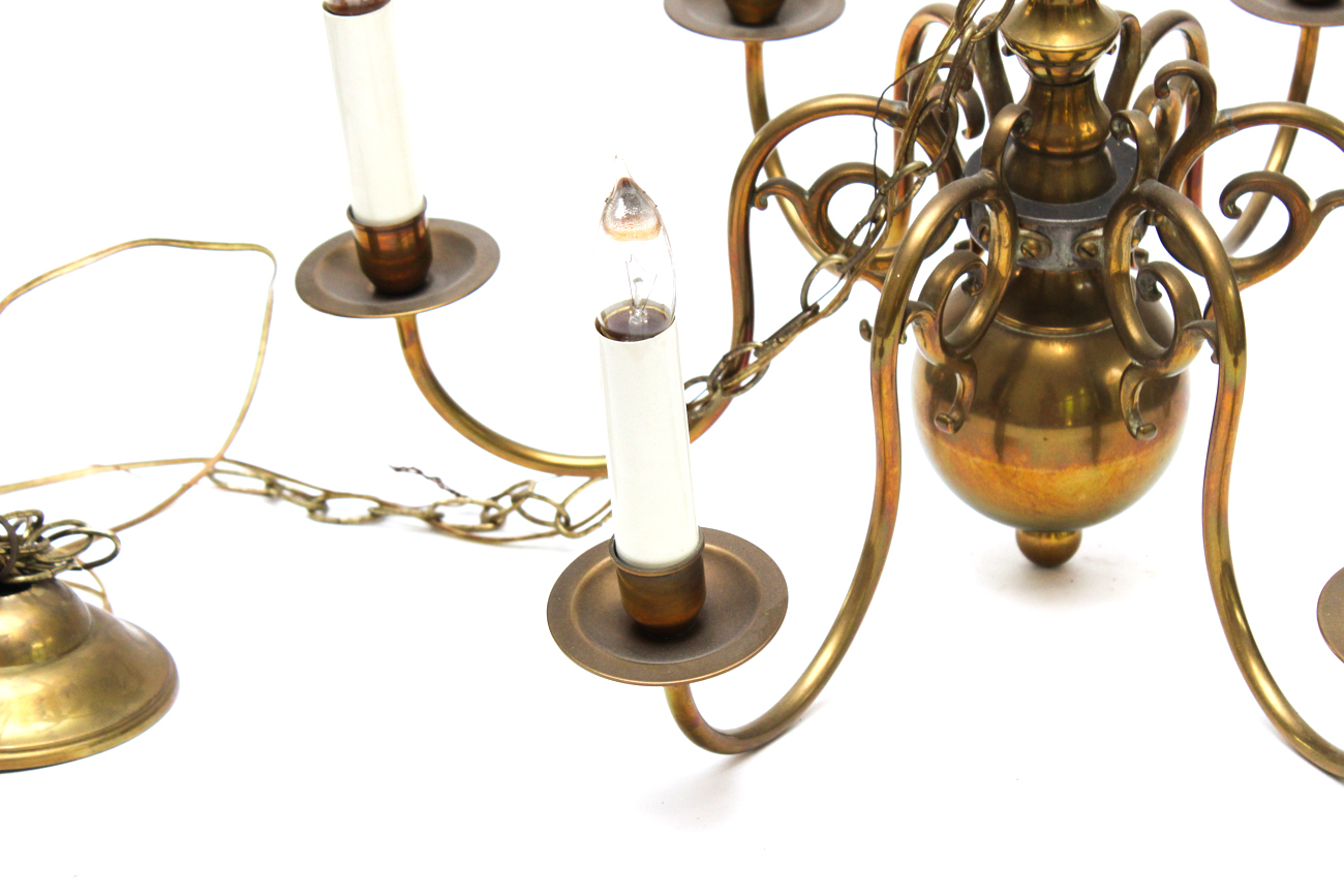 Vintage Six-Light Georgian Style Brass Chandelier