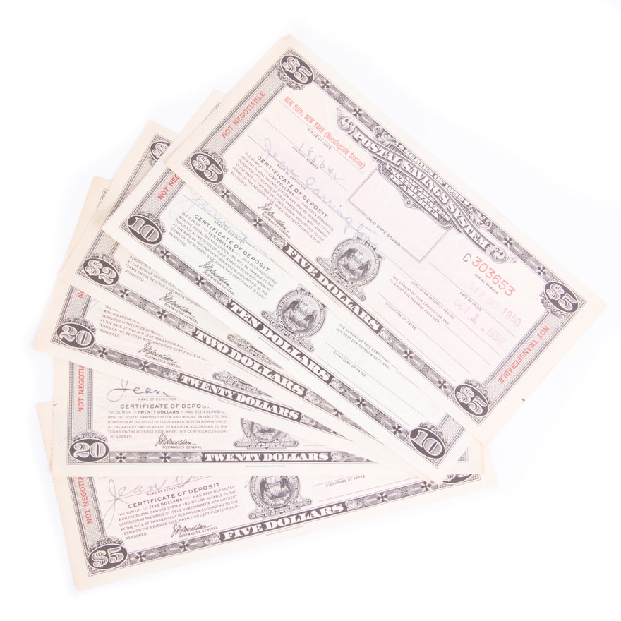 1939 U.S. Postal Savings Deposit Certificates