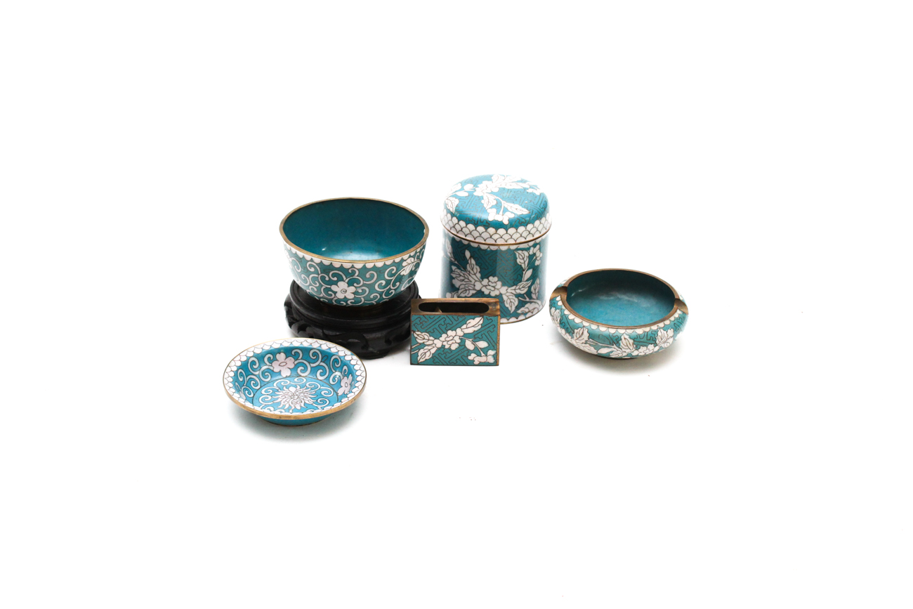 Chinese Cloisonné Smoking Set in Lotus Pattern