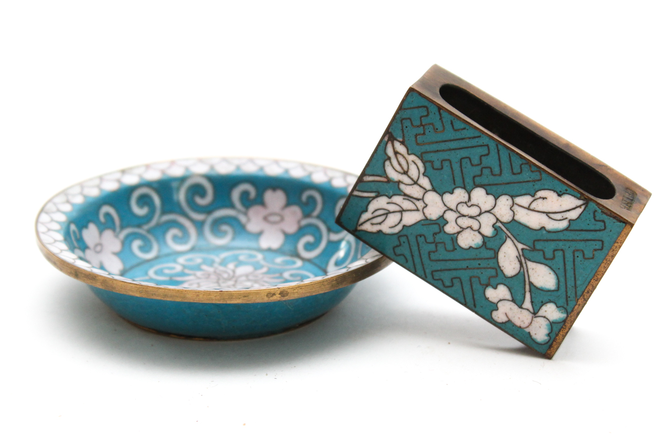 Chinese Cloisonné Smoking Set in Lotus Pattern