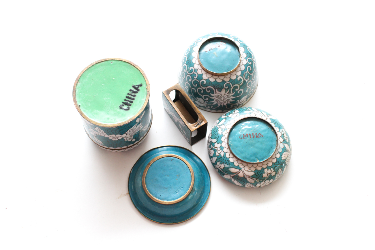 Chinese Cloisonné Smoking Set in Lotus Pattern