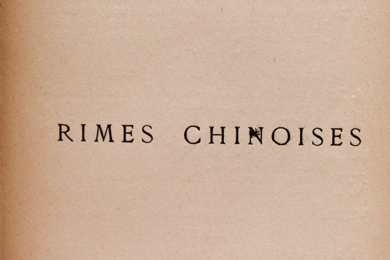 1904 Edition "Rimes Chinoises" By Matgioi (Albert de Pouvourville)