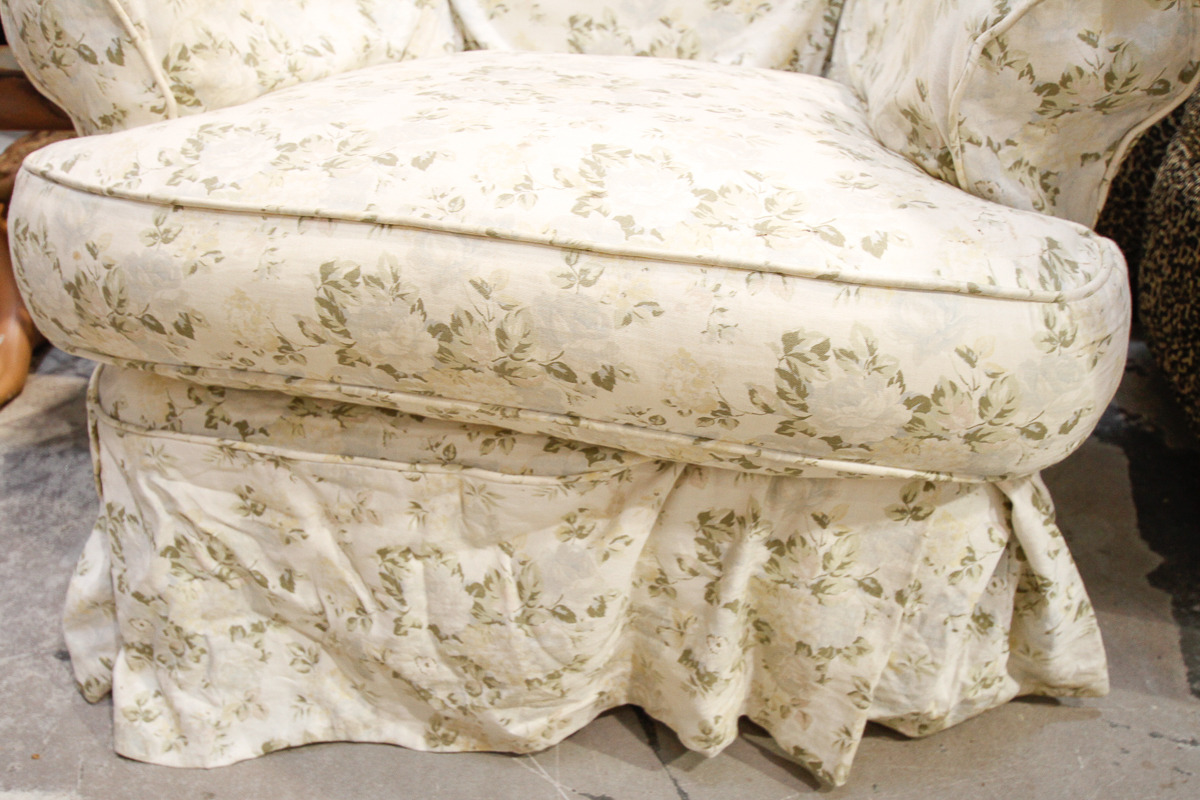 Moss Studio "Emma" Swivel Armchair with Floral Slipcover