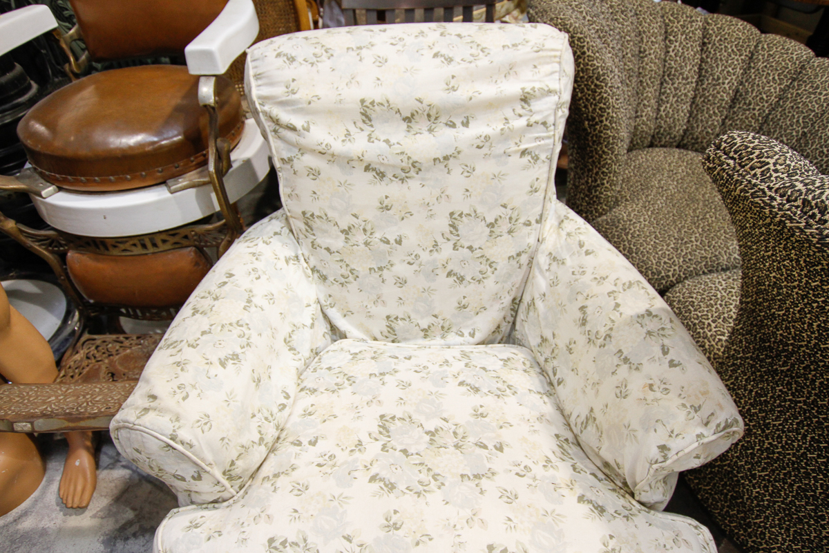 Moss Studio "Emma" Swivel Armchair with Floral Slipcover