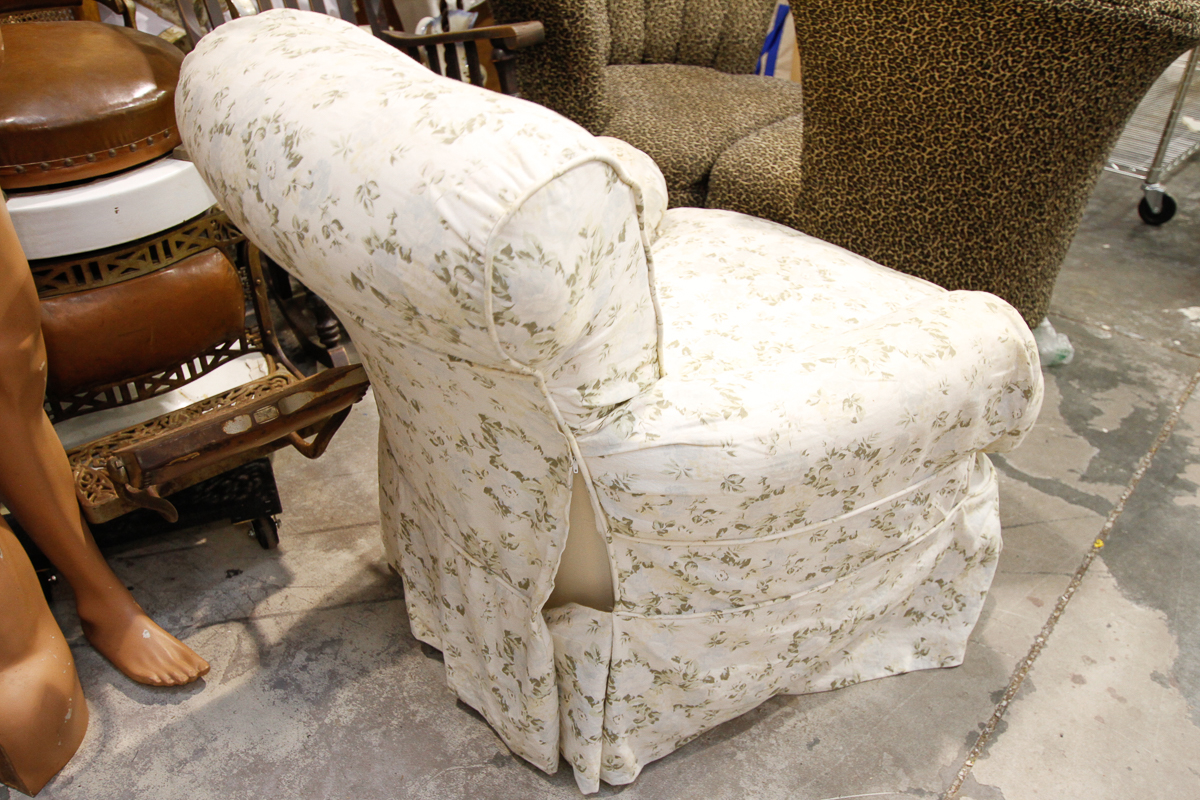 Moss Studio "Emma" Swivel Armchair with Floral Slipcover