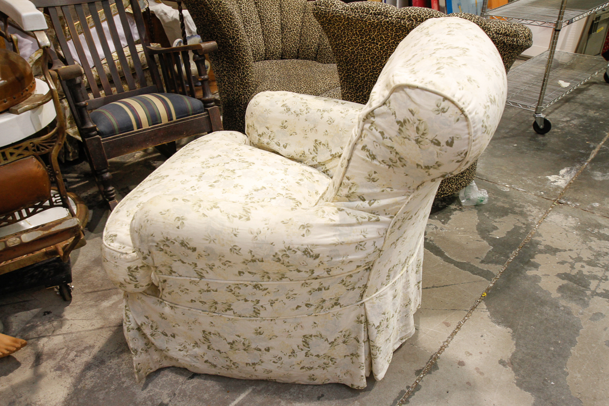 Moss Studio "Emma" Swivel Armchair with Floral Slipcover