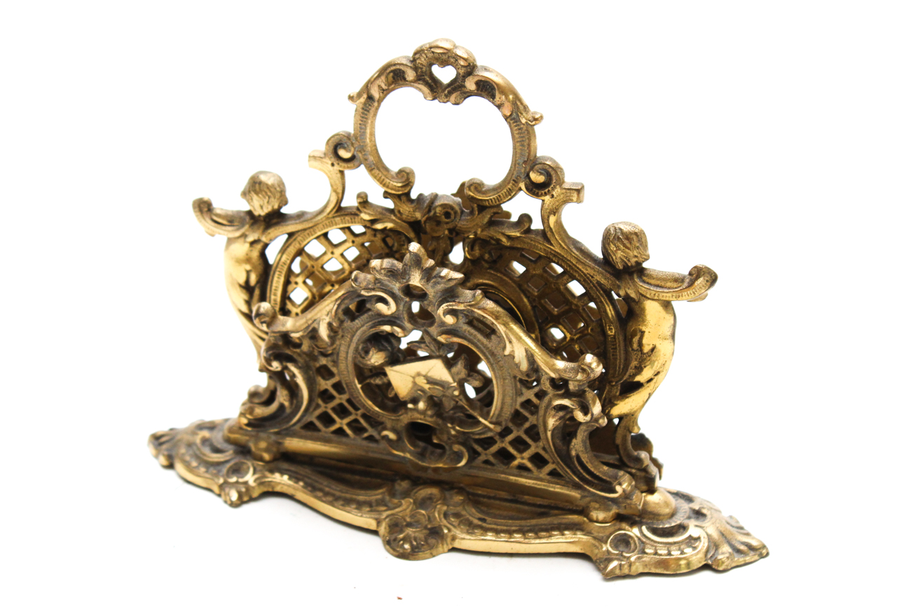 Antique Art Nouveau Bradley Hubbard Gilt Brass Letter Holder