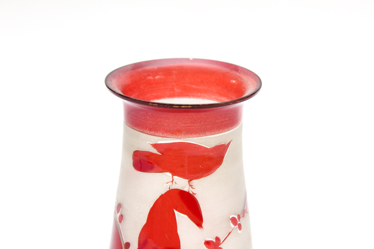 Antique Hand-Blown Cranberry and Frosted Glass Vase