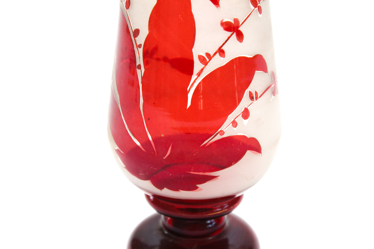 Antique Hand-Blown Cranberry and Frosted Glass Vase