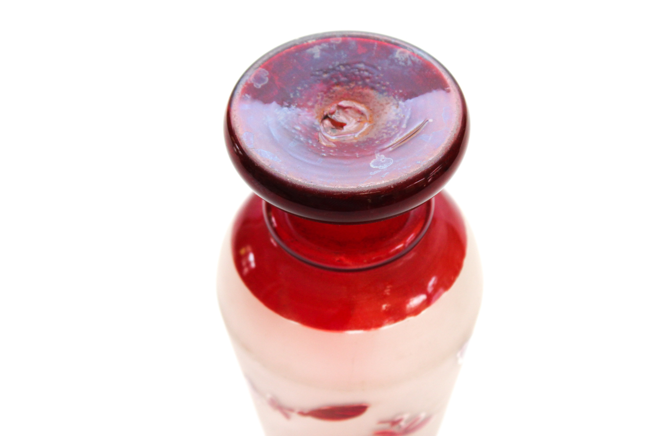 Antique Hand-Blown Cranberry and Frosted Glass Vase