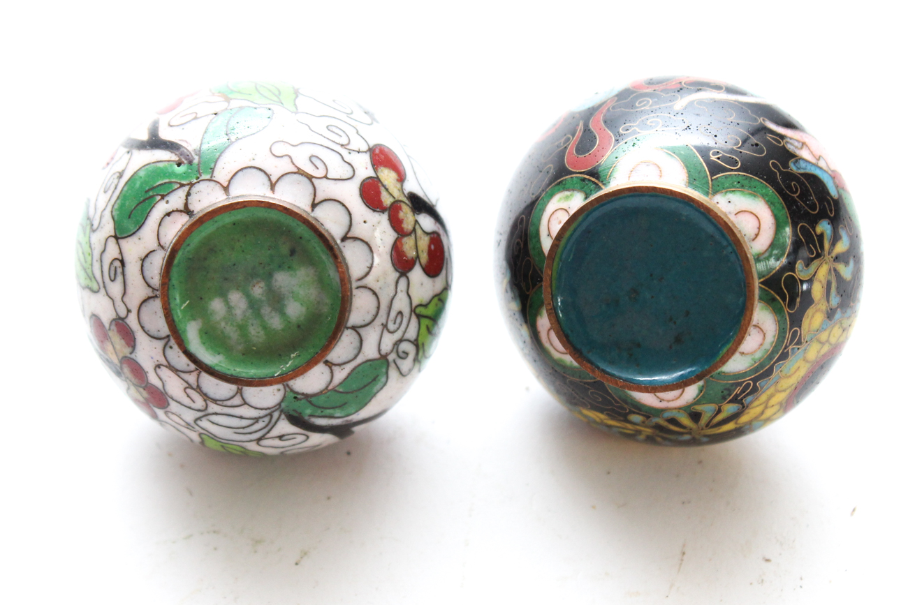 Cloisonné Vases With Salt and Pepper Shakers