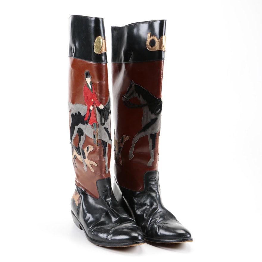 Beverly Feldman Leather Equestrian Motif Boots