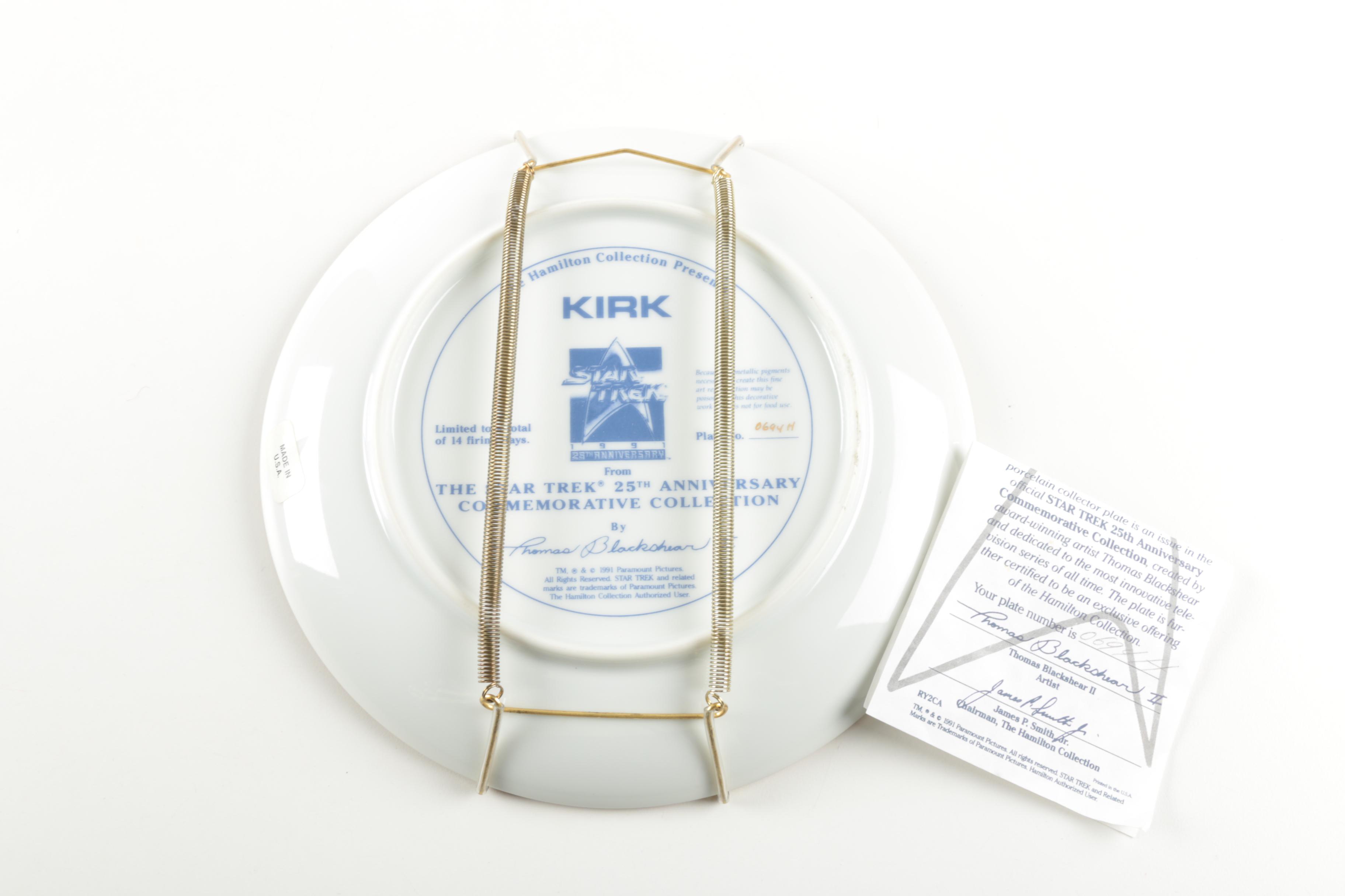 "Star Trek" Captain Kirk Commemorative Plate by the Hamilton Collection
