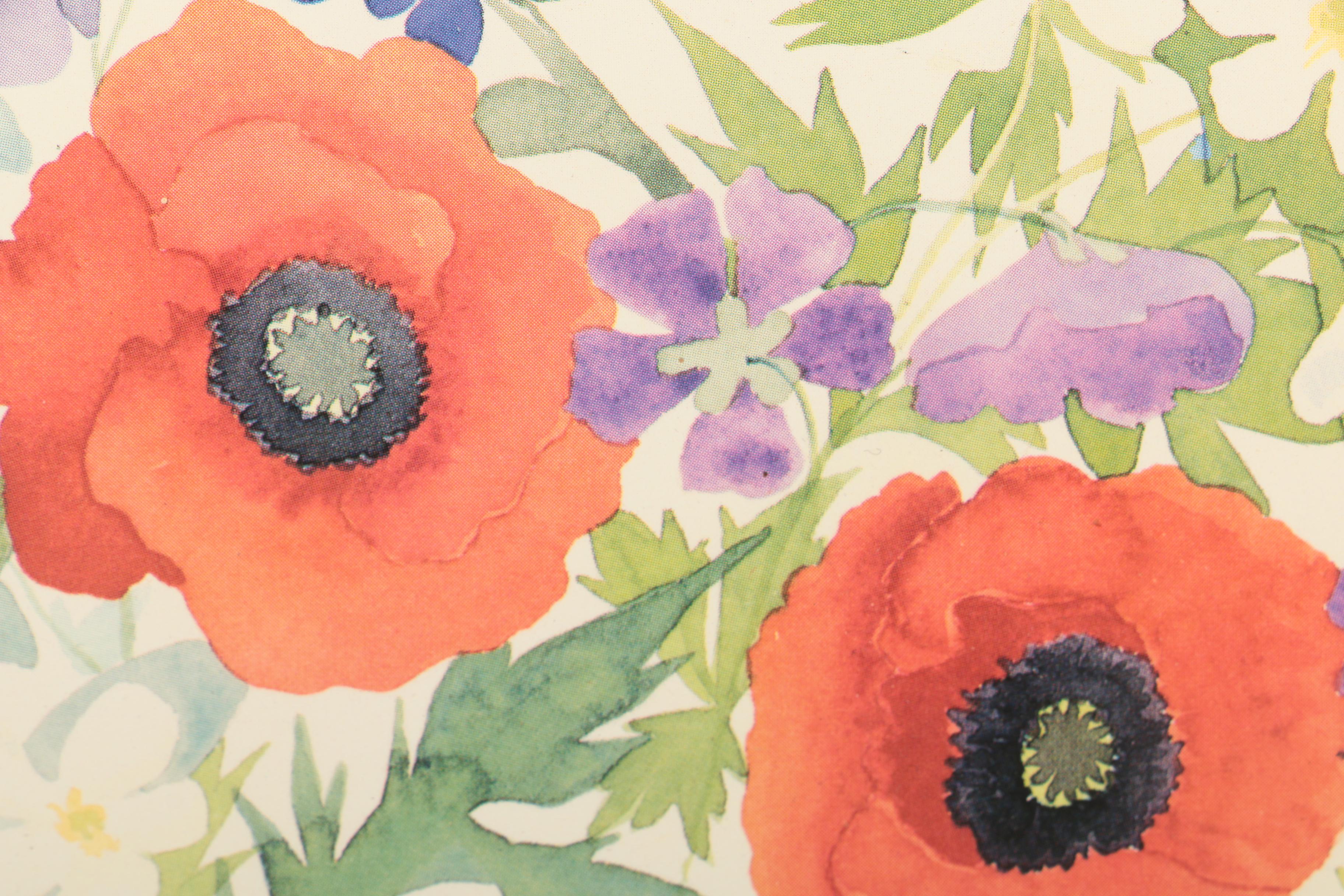 Signed Offset Lithograph After Anne Killian Painting of Flowers