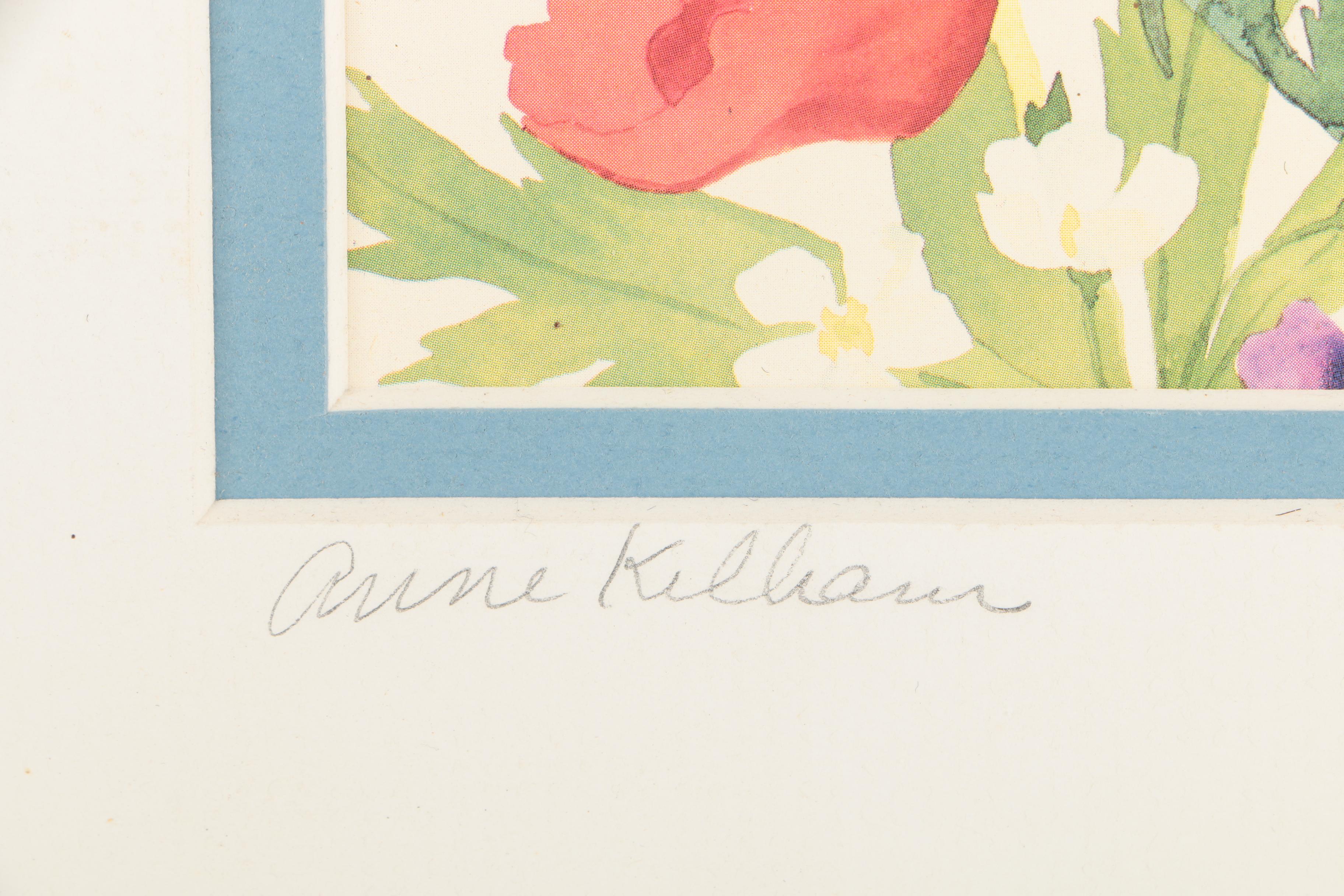 Signed Offset Lithograph After Anne Killian Painting of Flowers