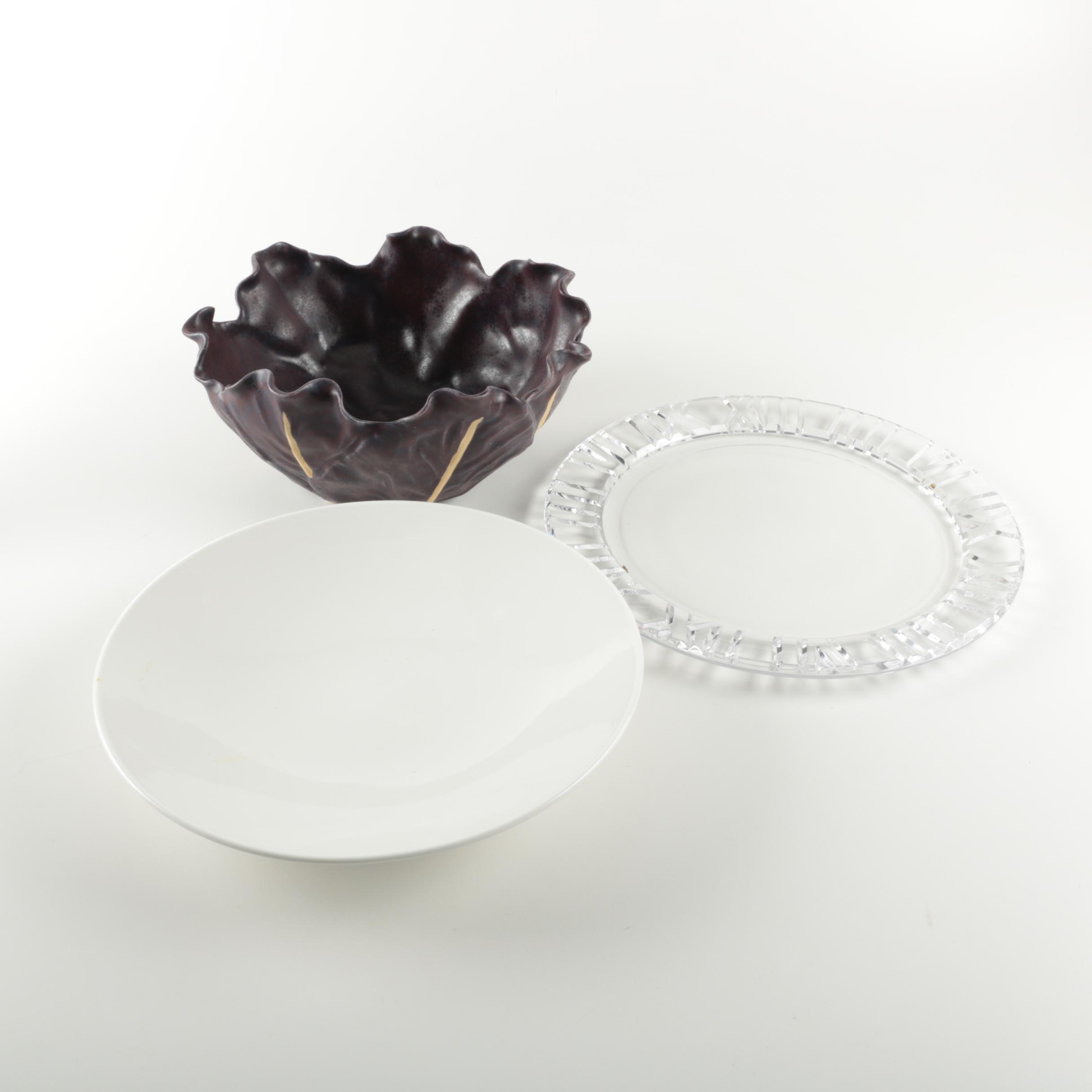 Crystal Platter, Ceramic Serving Plate and Bowl