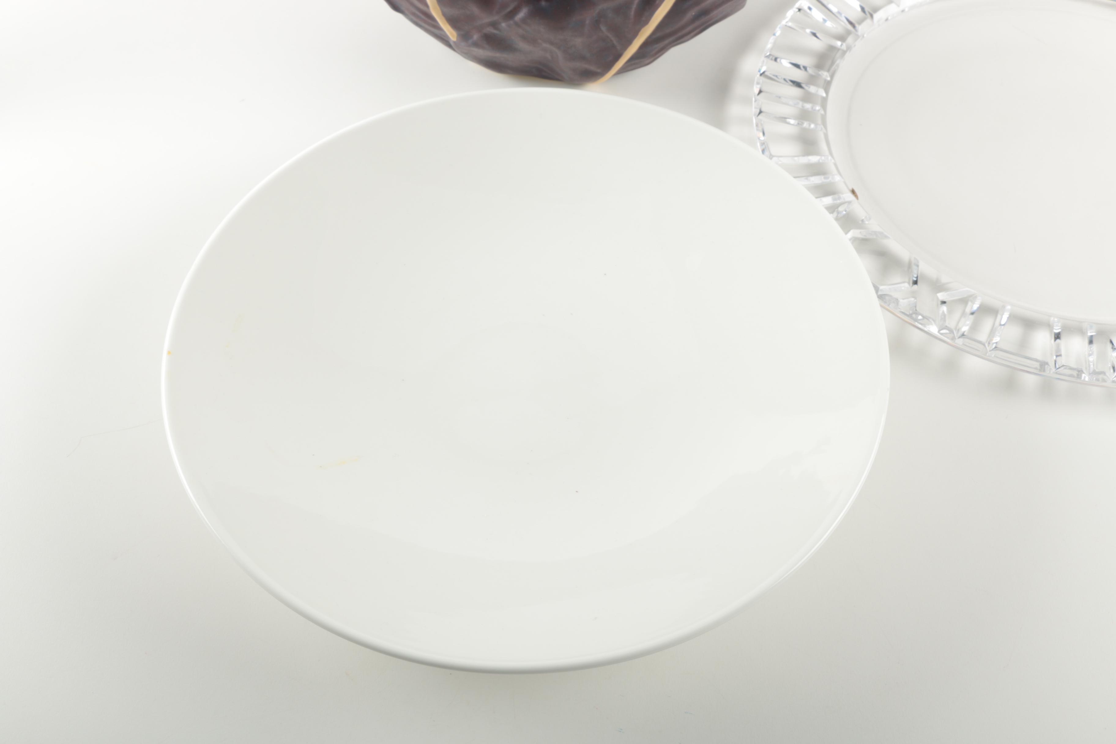 Crystal Platter, Ceramic Serving Plate and Bowl
