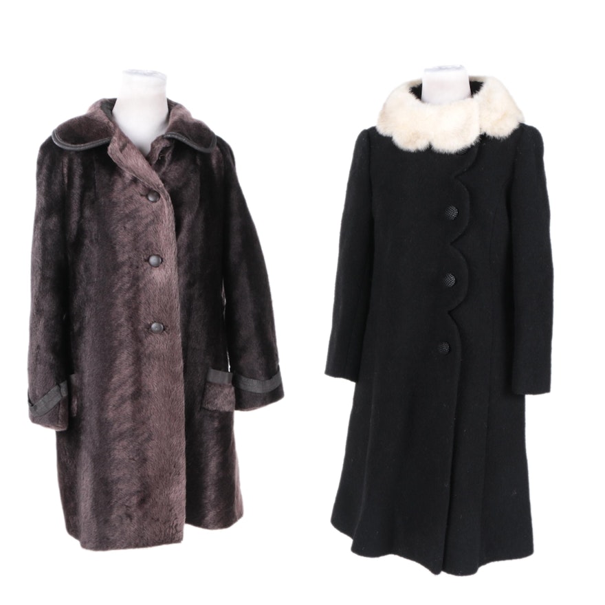 Women's Vintage Mink Fur Collared and Faux Fur Coats
