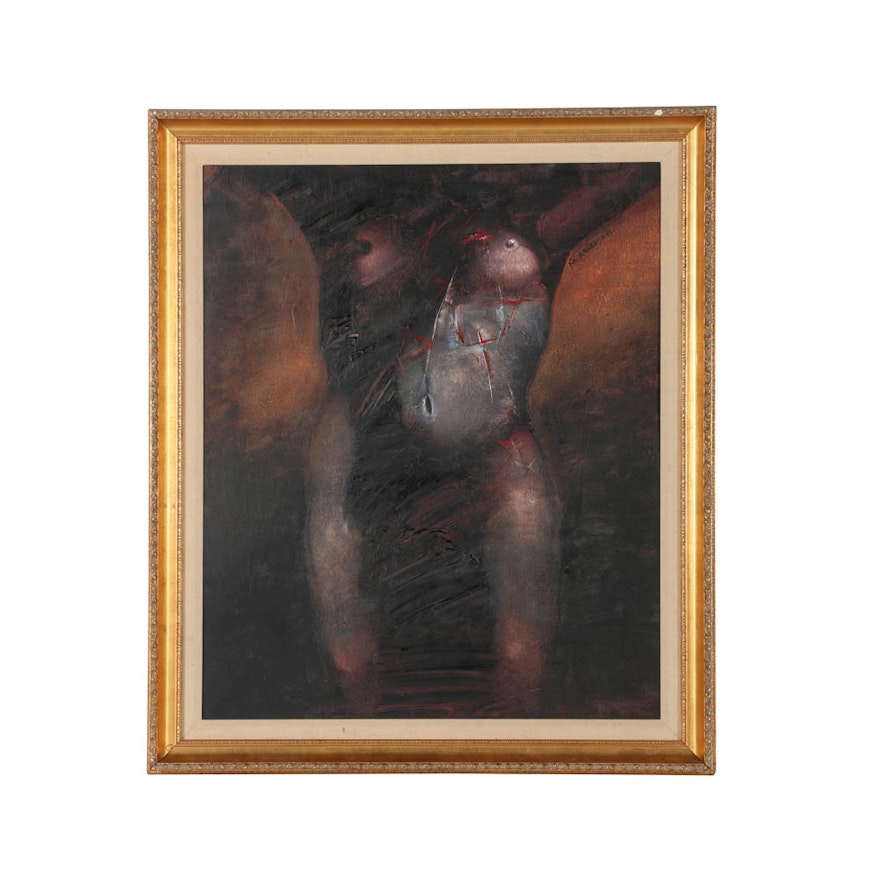 Marshall Arisman Oil Painting on Board of Nude Male Torso