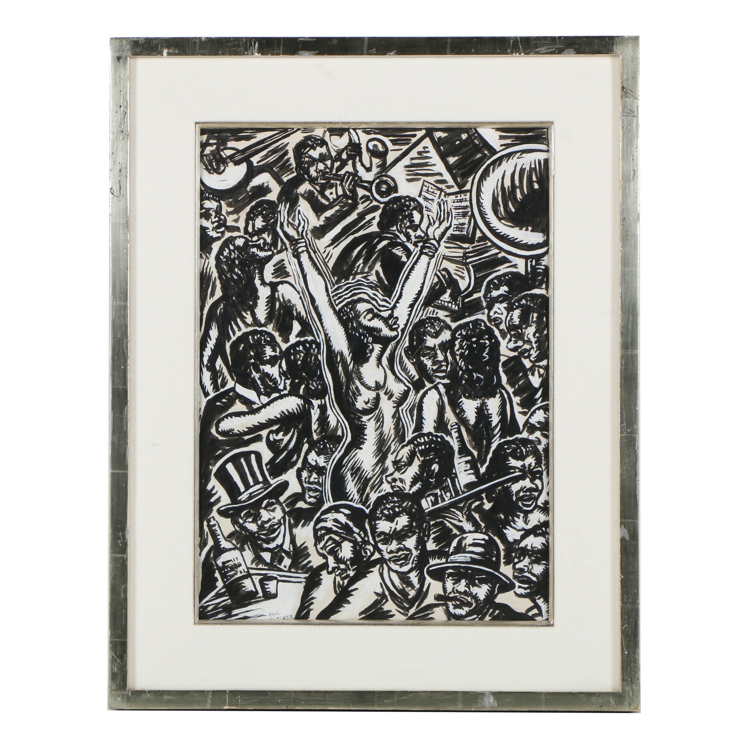 Paul Meltsner Gouache Painting on Paper of a Lounge Scene